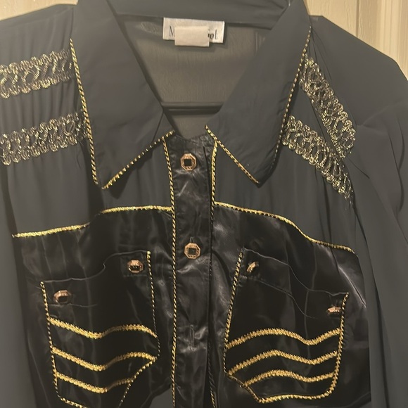 Michel Elliot black & gold trim blouse NWT sheer - Picture 3 of 16